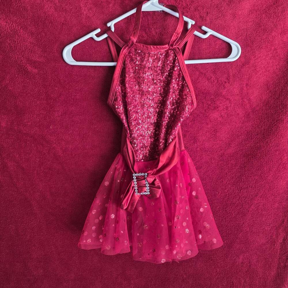 Dansco Girls SC Red Sequin Tutu Dance Costume Small Child Bow Hair Clip Included
